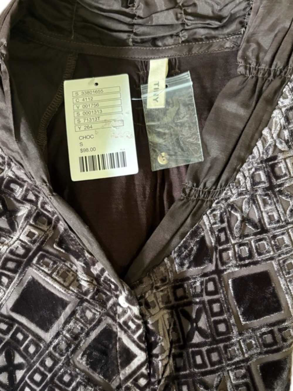 NWT Anthropologie Chocolate Velvet Sequin Button Down Top (Size Sm. Retail: $98) - Picture 5 of 8